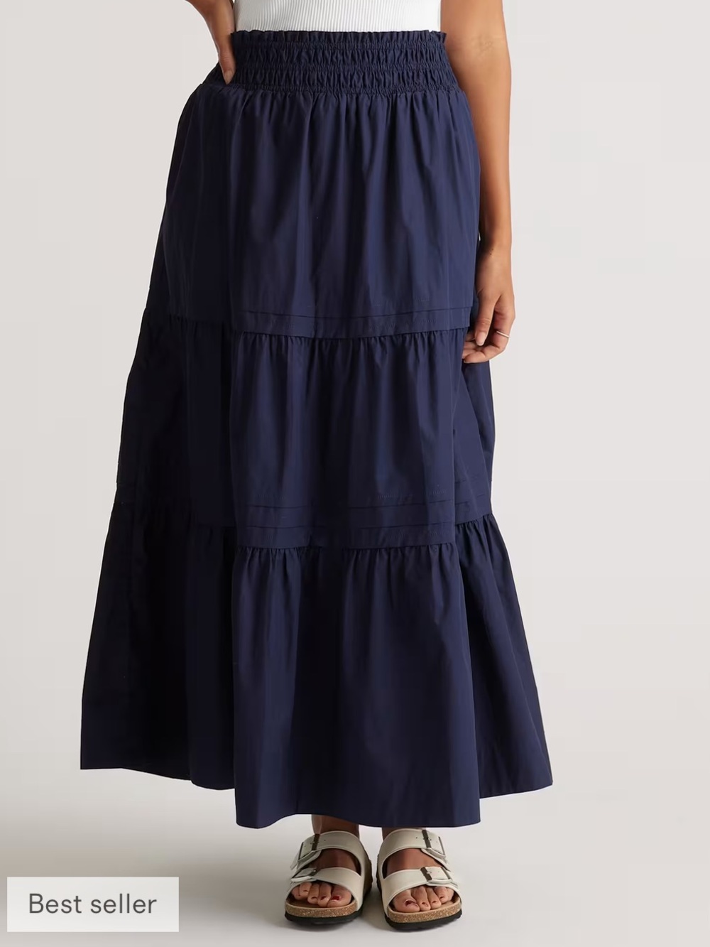 Quince 100% Organic Cotton Poplin Tiered Maxi Skirt NEW NAVY - Picture 1 of 3